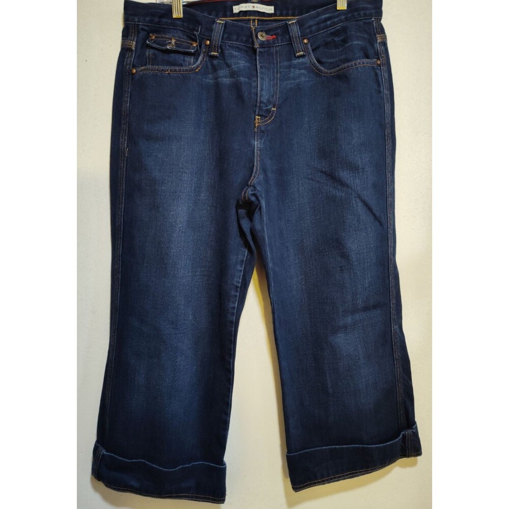 Tommy Hilfiger Women Blue Jean Size 12 Cotton Capri Cropped Wide- leg Style